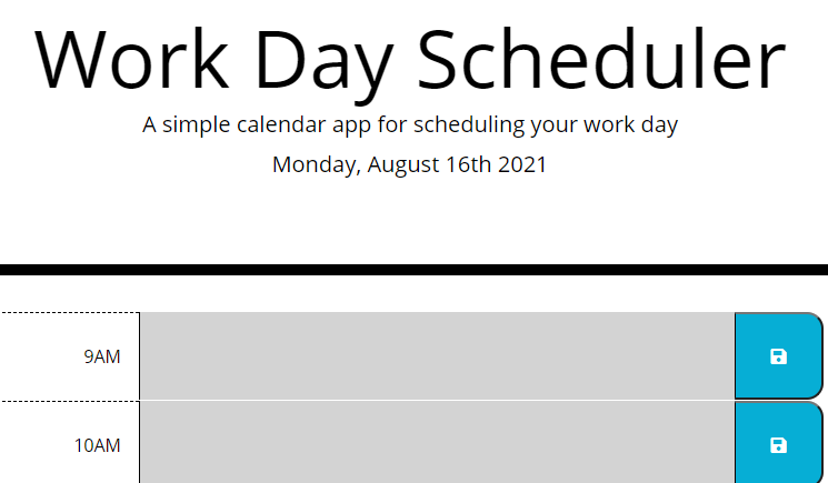 Work Day Scheduler Screenshot